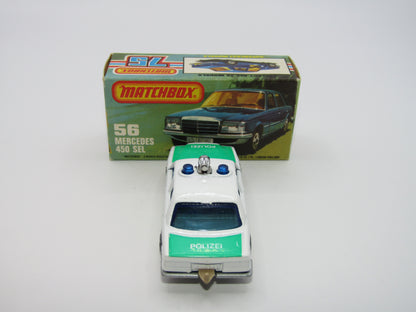 Matchbox Superfast 56C Mercedes 450SEL Police Car Light Green Tampo Silver Base