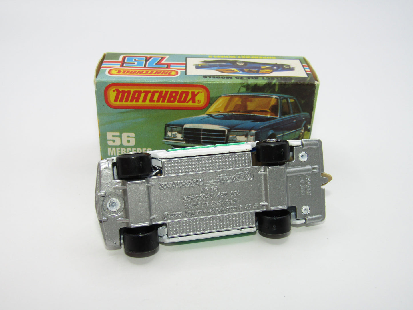 Matchbox Superfast 56C Mercedes 450SEL Police Car Light Green Tampo Silver Base