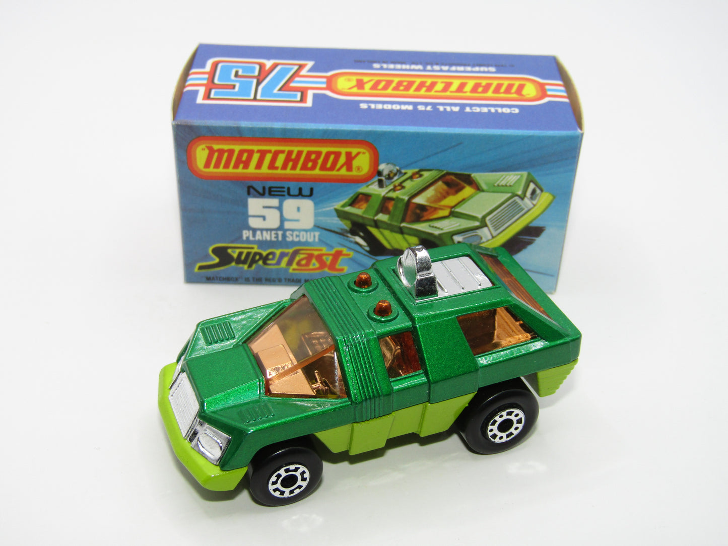 Matchbox Superfast 59C Planet Scout Metallic Green LIGHT AMBER Windows