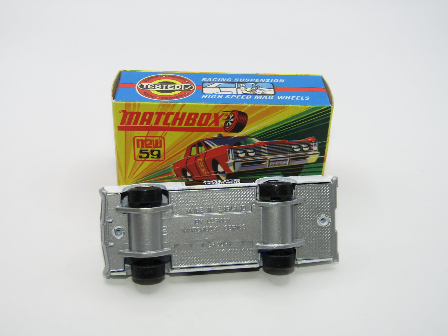 Matchbox Superfast 59B Mercury Police Car DARK BLUE Windows SILVER Base