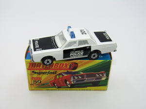 Matchbox Superfast 59B Mercury Police Car CLEAR Windows SILVER Base Code Red