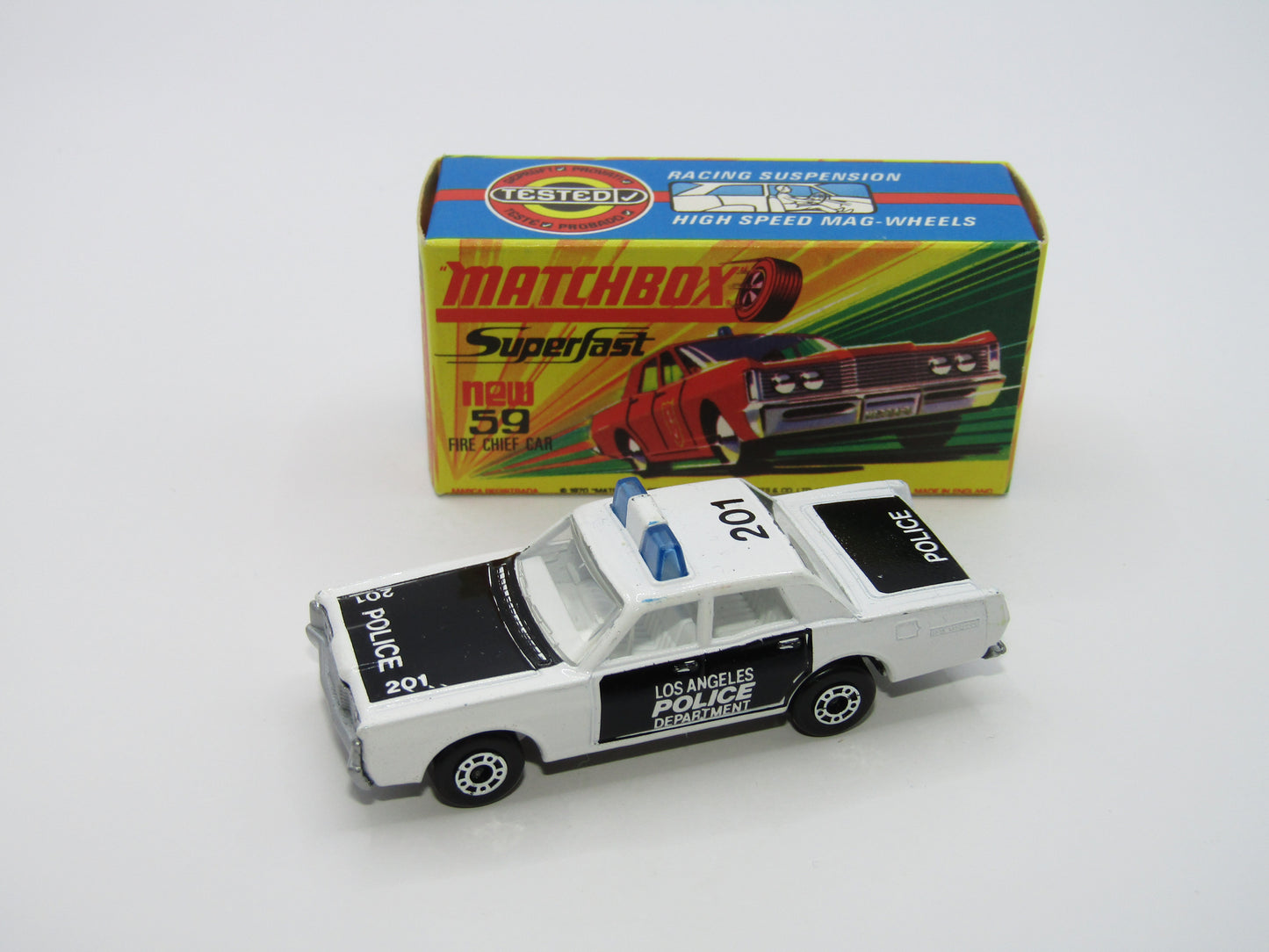Matchbox Superfast 59B Mercury Police Car CLEAR Windows SILVER Base Code Red
