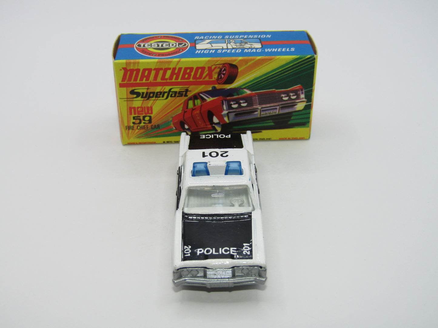 Matchbox Superfast 59B Mercury Police Car CLEAR Windows SILVER Base Code Red