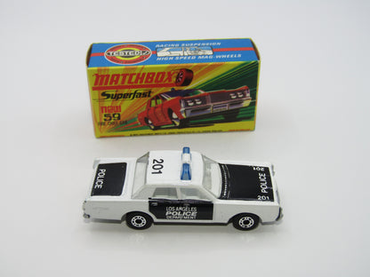 Matchbox Superfast 59B Mercury Police Car CLEAR Windows SILVER Base Code Red