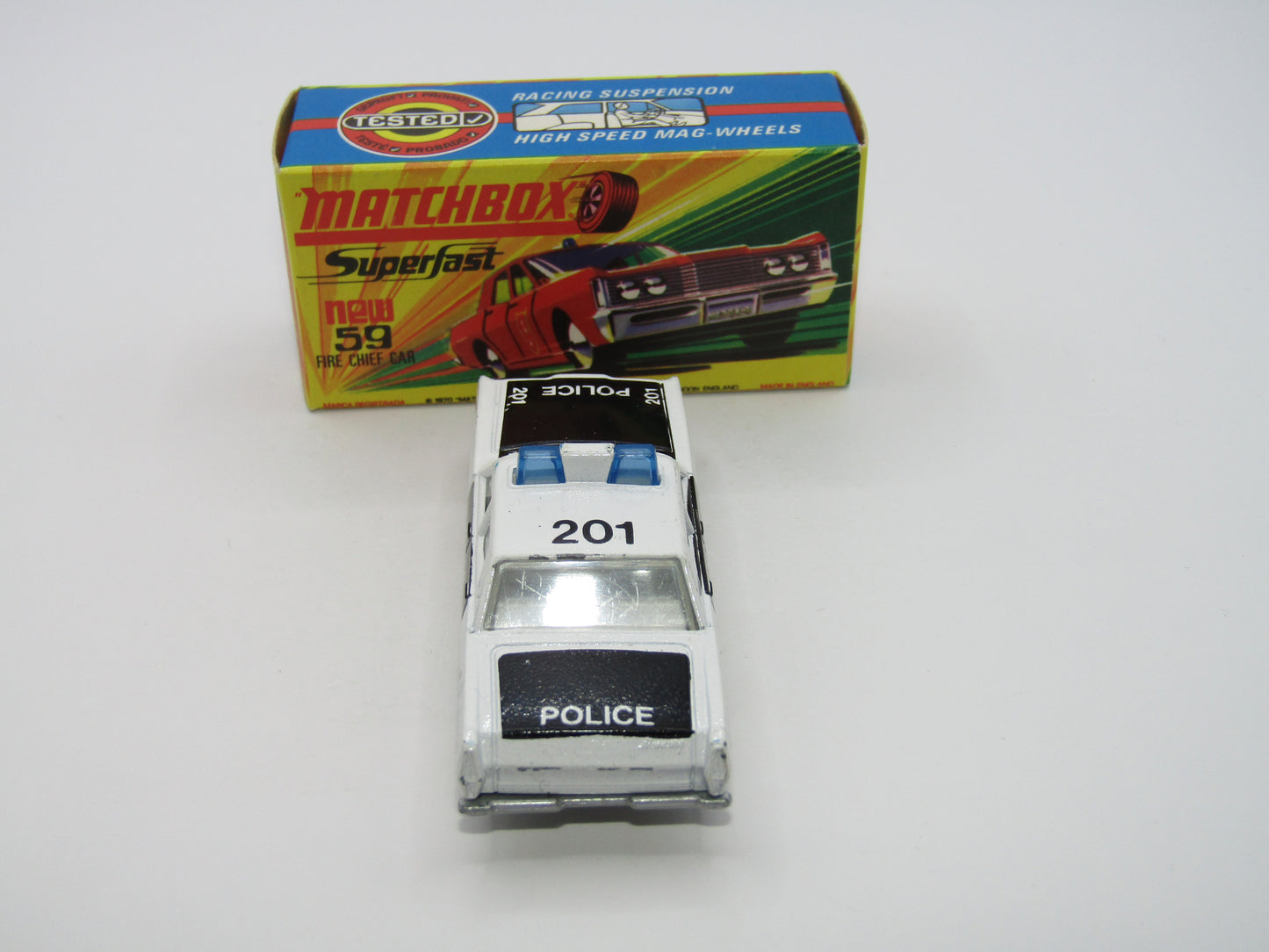 Matchbox Superfast 59B Mercury Police Car CLEAR Windows SILVER Base Code Red