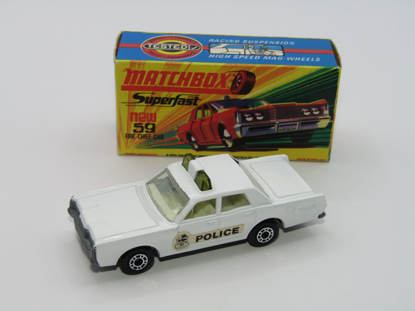 Matchbox Superfast 59B Mercury Police Car Police Label GREEN Roof Lights