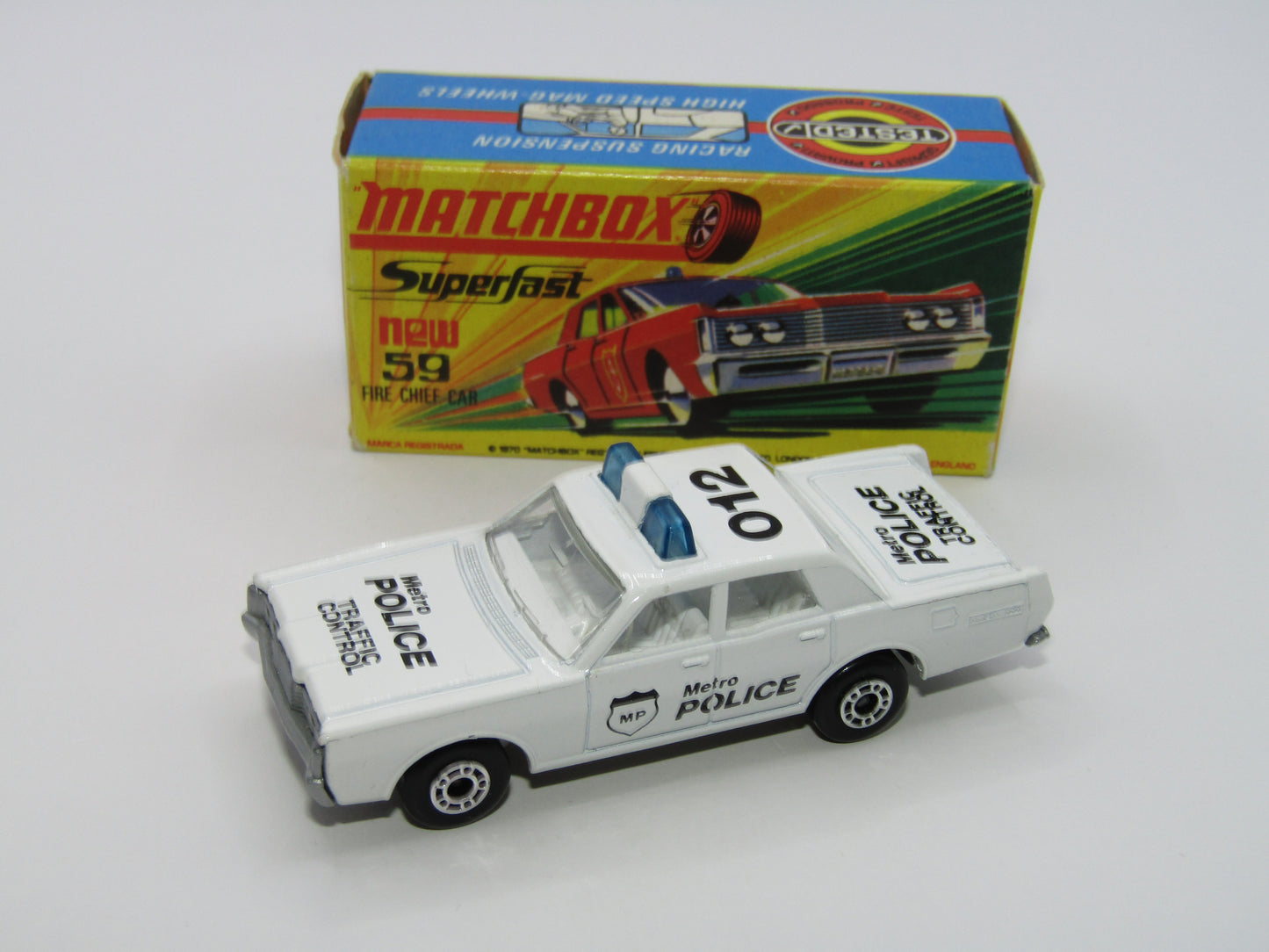Matchbox Superfast 59B Mercury Police Car Metro CLEAR Windows Silver Base