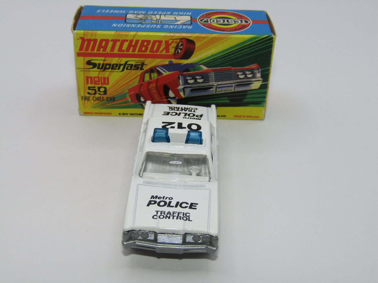 Matchbox Superfast 59B Mercury Police Car Metro CLEAR Windows Silver Base