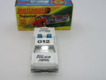 Matchbox Superfast 59B Mercury Police Car Metro CLEAR Windows Silver Base