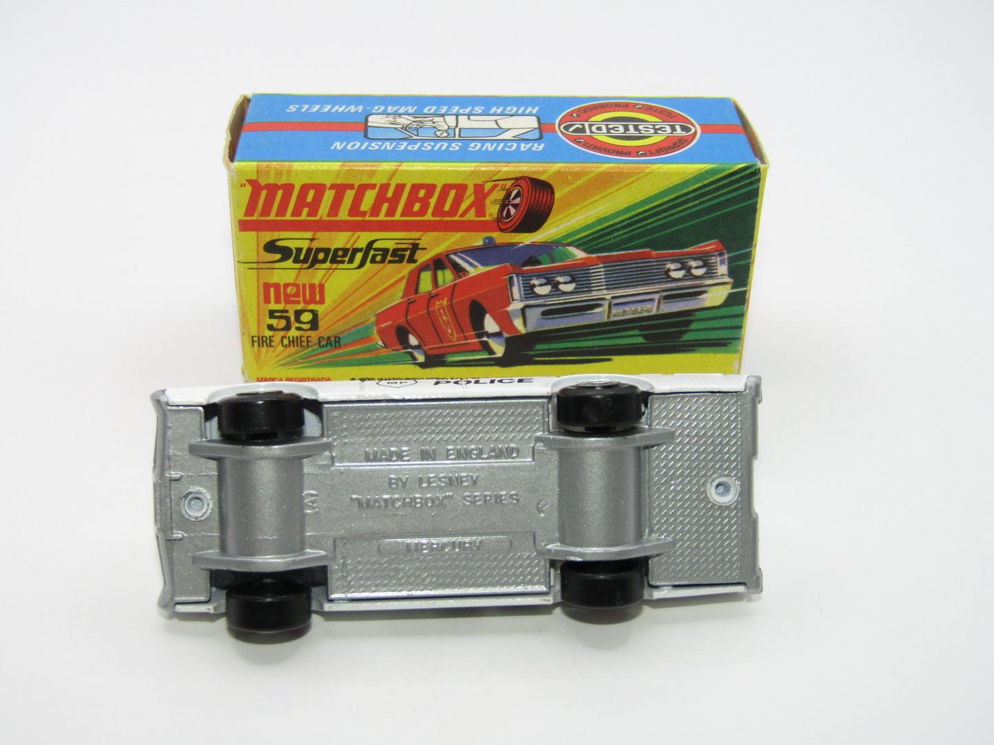 Matchbox Superfast 59B Mercury Police Car Metro CLEAR Windows Silver Base
