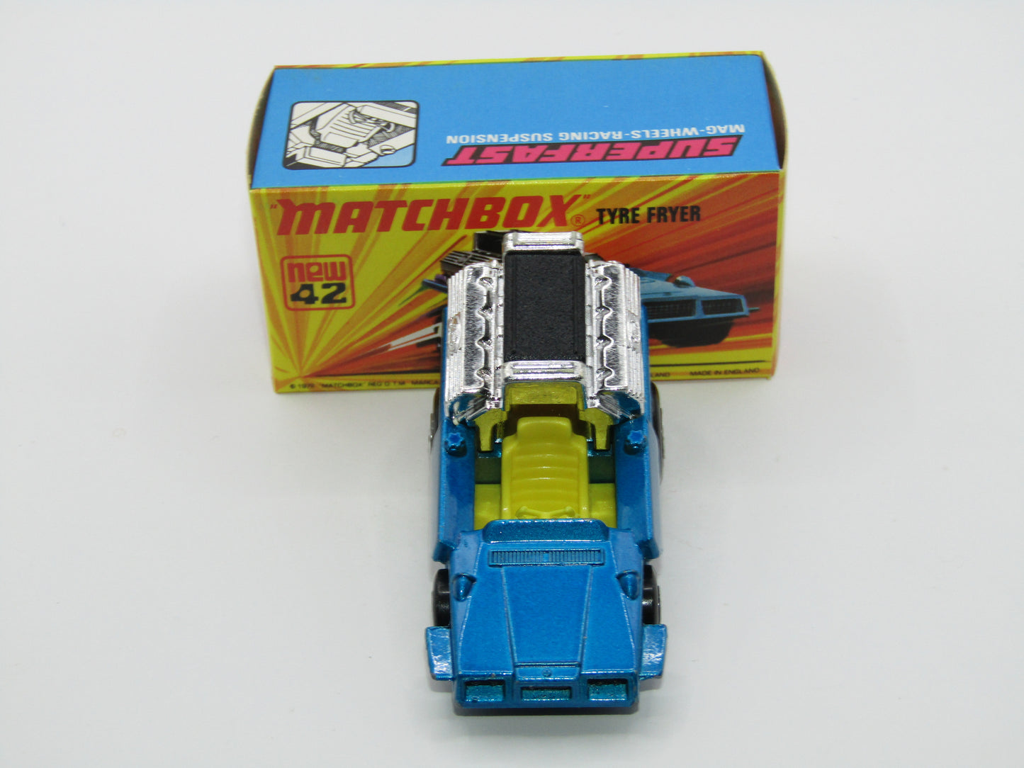 Matchbox Superfast 42B Tyre Fryer Medium Met Blue Bright Yellow Interior