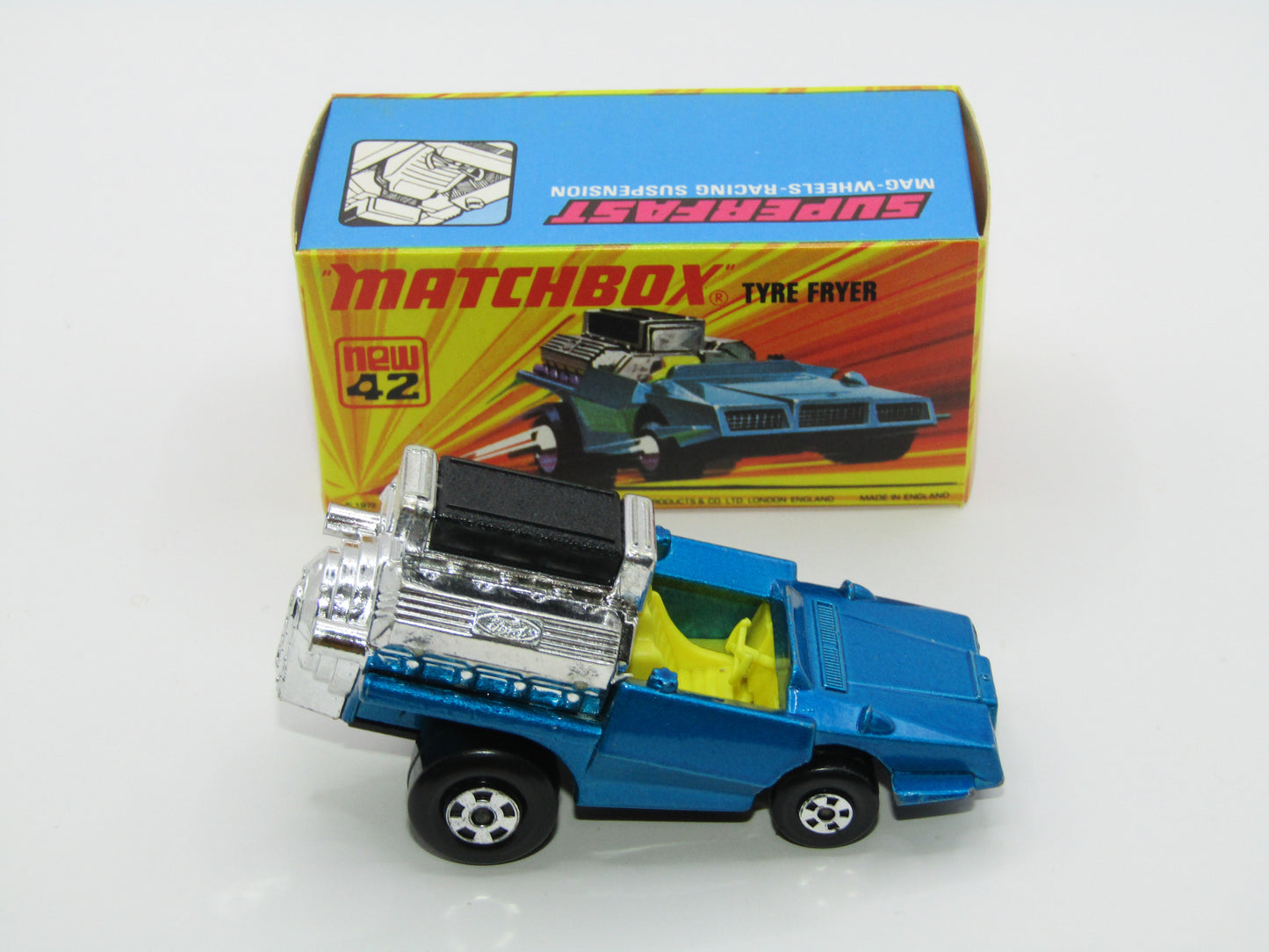 Matchbox Superfast 42B Tyre Fryer Medium Met Blue Bright Yellow Interior
