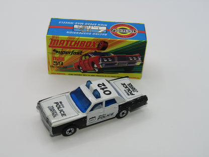 Matchbox Superfast 59B Mercury Police Car Metro Police DK Blue Windows Silver Base