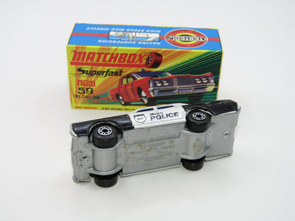 Matchbox Superfast 59B Mercury Police Car Metro Police DK Blue Windows Silver Base