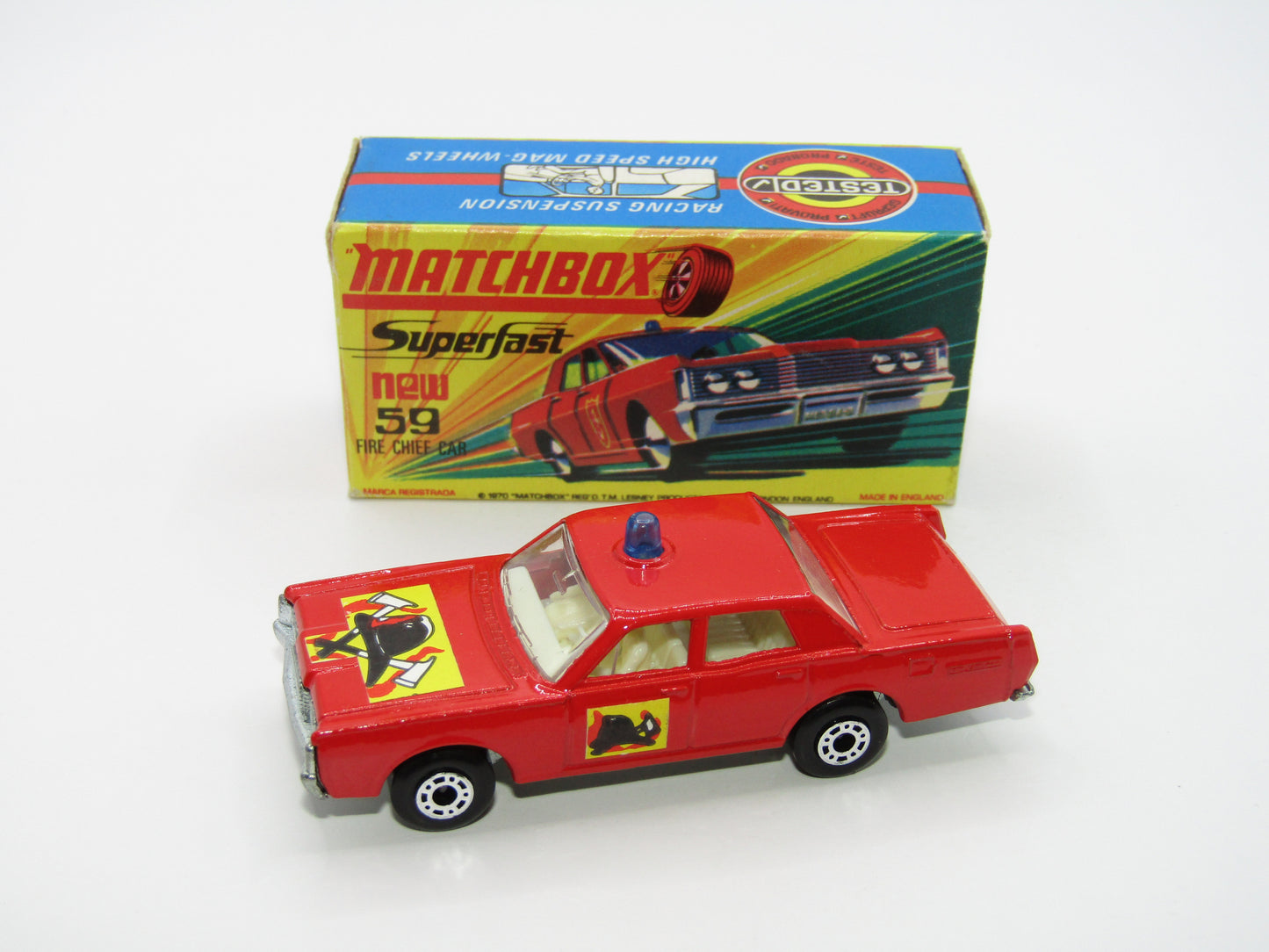 Matchbox Superfast 59B Mercury Fire Chief Car HELMET&AXES DOT DASH Wheels