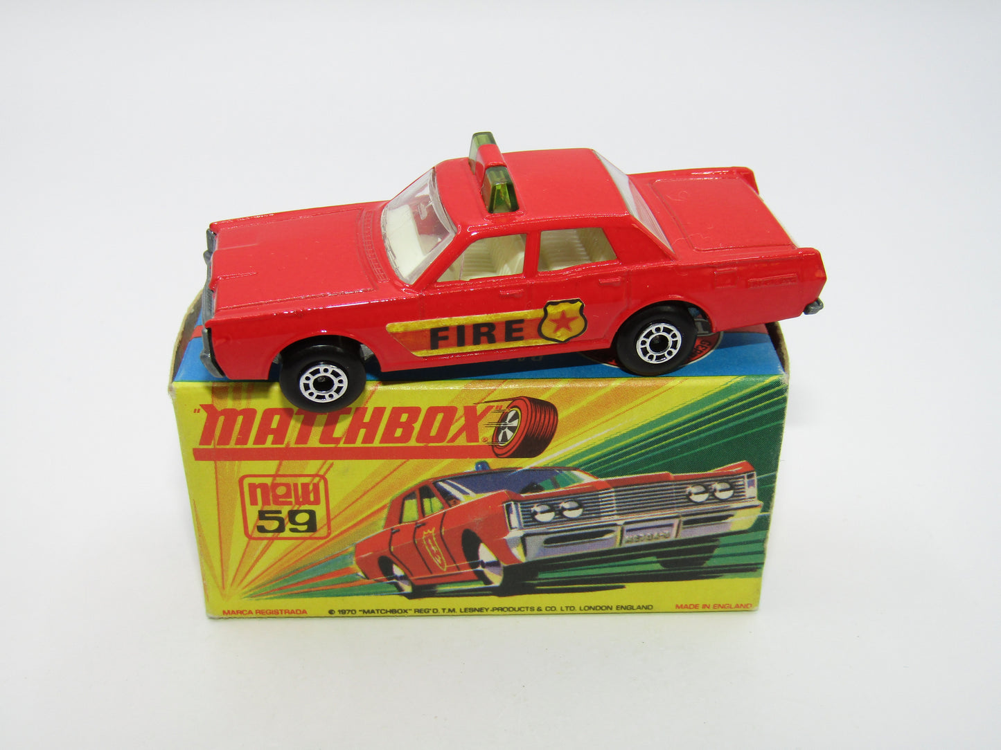 Matchbox Superfast 59B Mercury Fire Chief Car GREEN Roof Lights FIRE Label