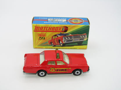 Matchbox Superfast 59B Mercury Fire Chief Car GREEN Roof Lights FIRE Label
