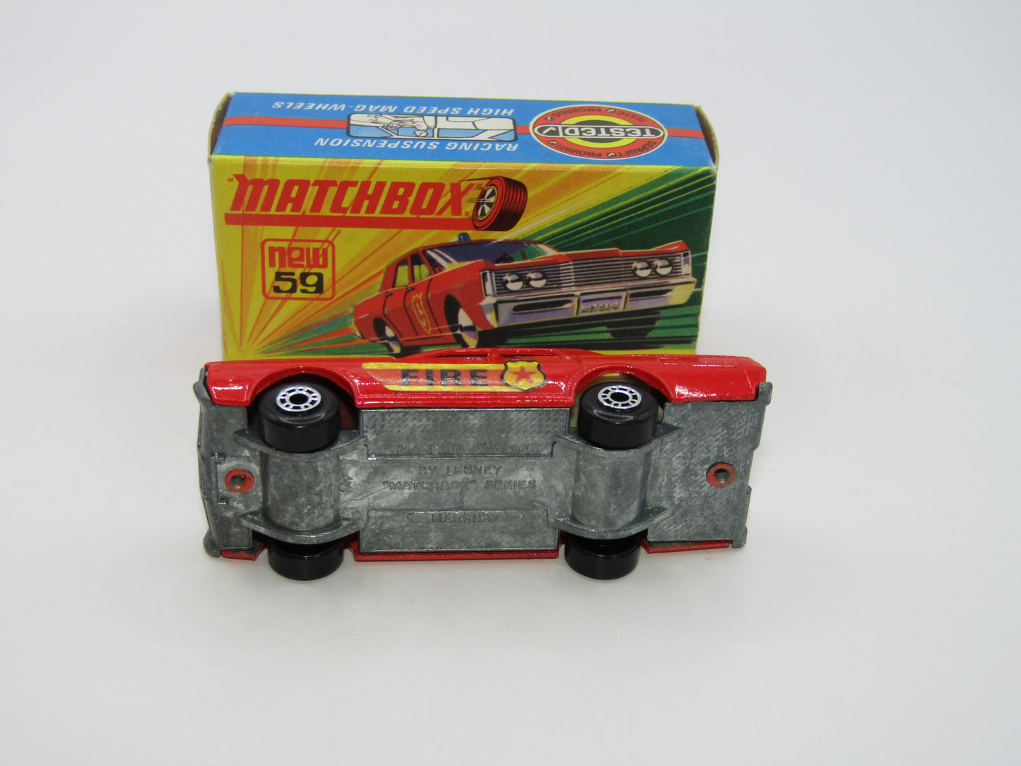 Matchbox Superfast 59B Mercury Fire Chief Car GREEN Roof Lights FIRE Label