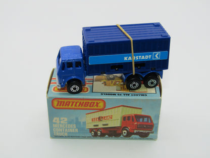 Matchbox Superfast 42C Mercedes Container Truck BLUE Kardstadt Labels