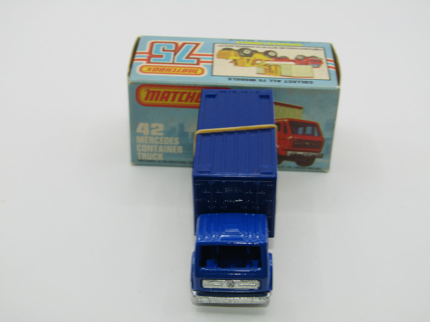 Matchbox Superfast 42C Mercedes Container Truck BLUE Kardstadt Labels