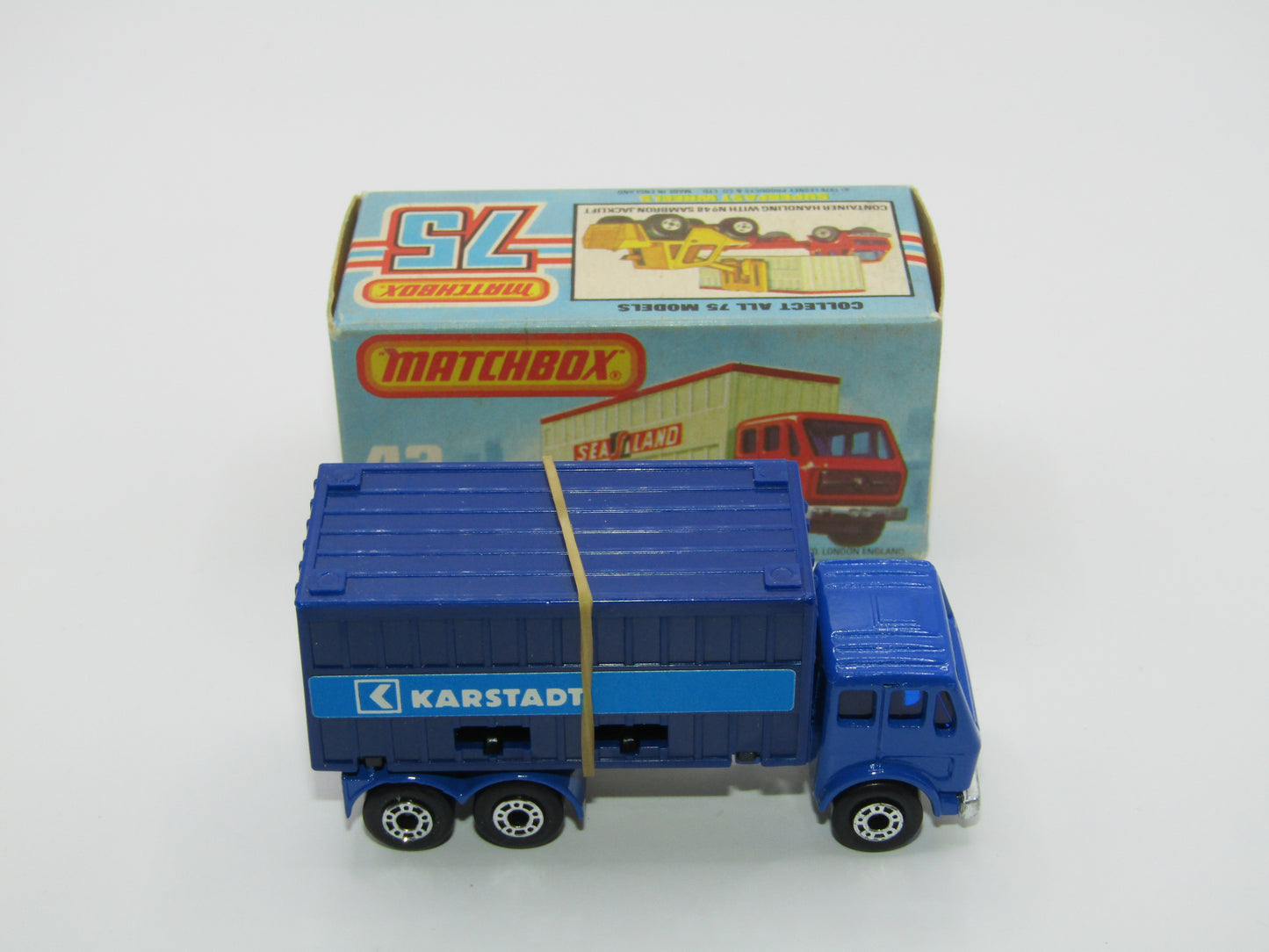 Matchbox Superfast 42C Mercedes Container Truck BLUE Kardstadt Labels