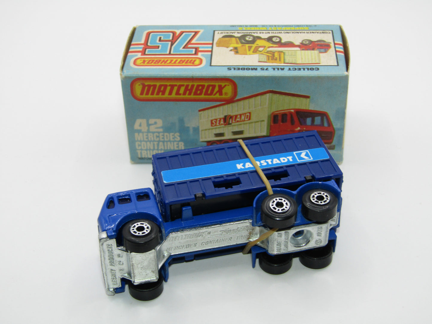 Matchbox Superfast 42C Mercedes Container Truck BLUE Kardstadt Labels