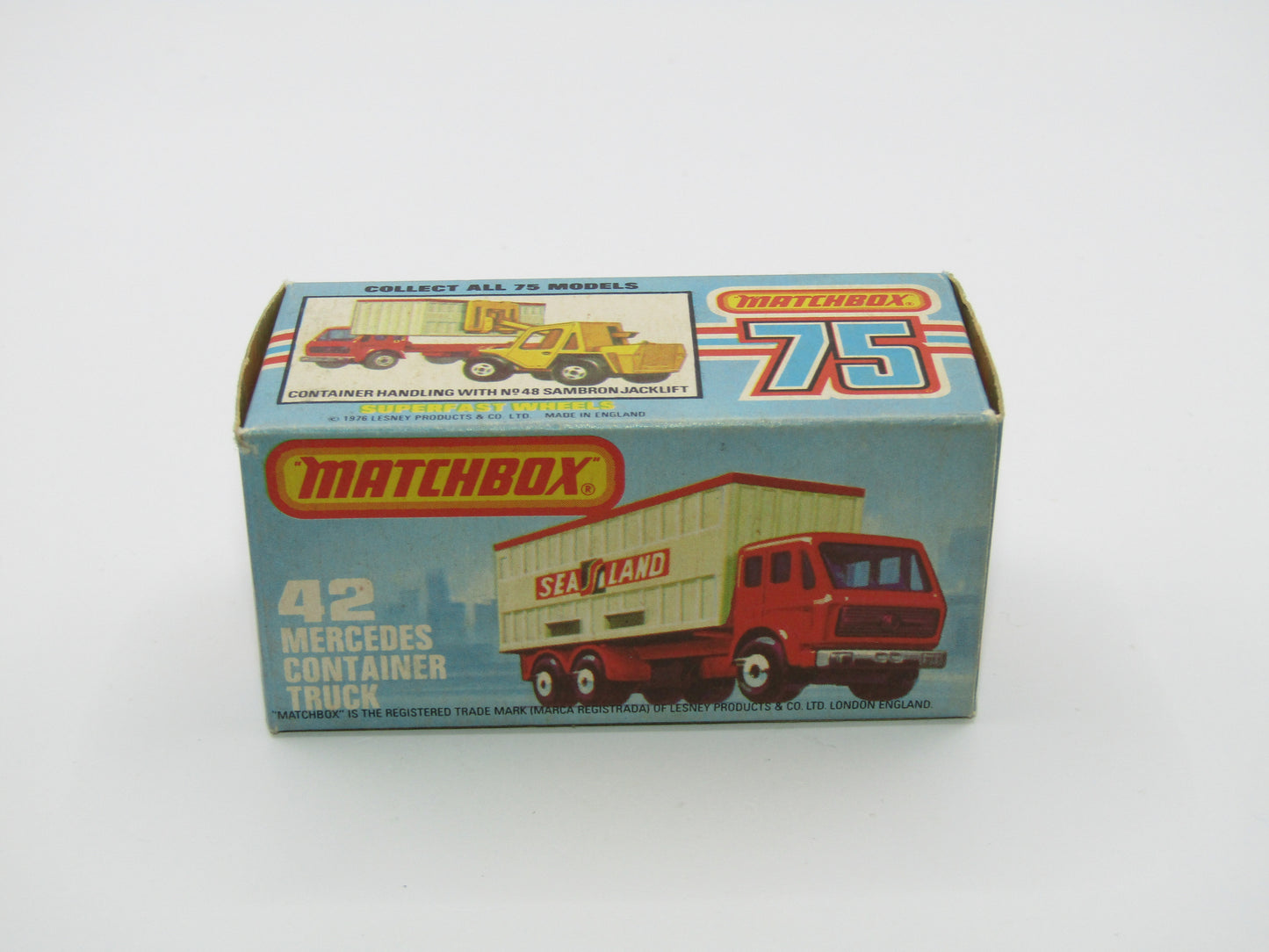 Matchbox Superfast 42C Mercedes Container Truck BLUE Kardstadt Labels