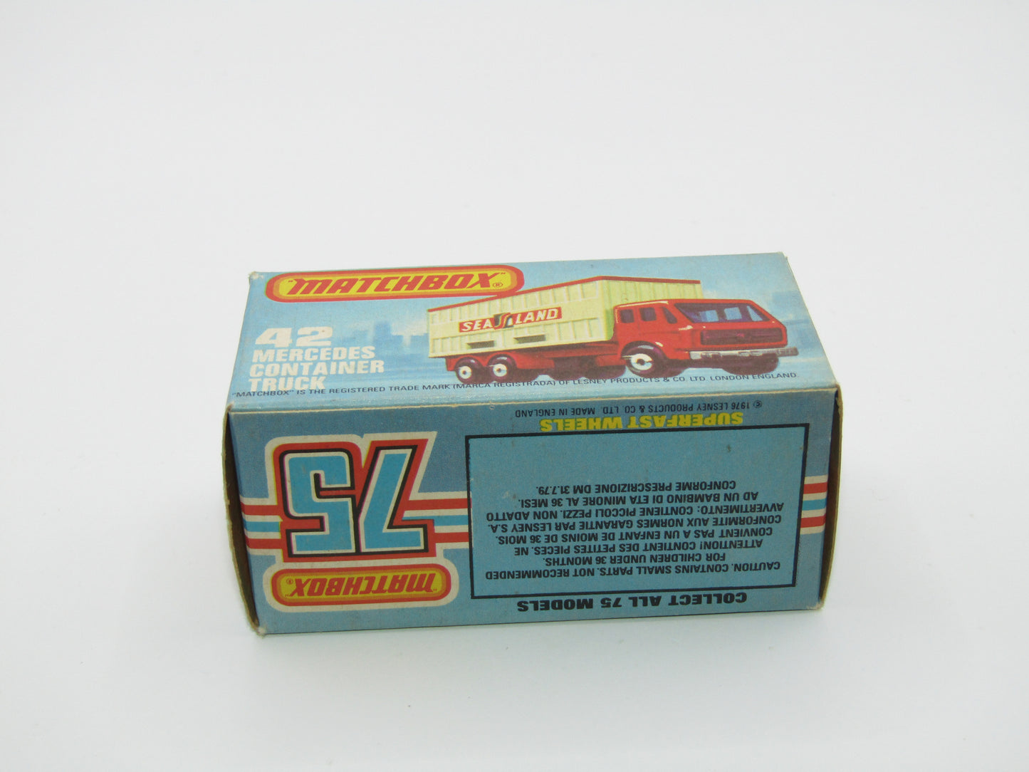 Matchbox Superfast 42C Mercedes Container Truck BLUE Kardstadt Labels
