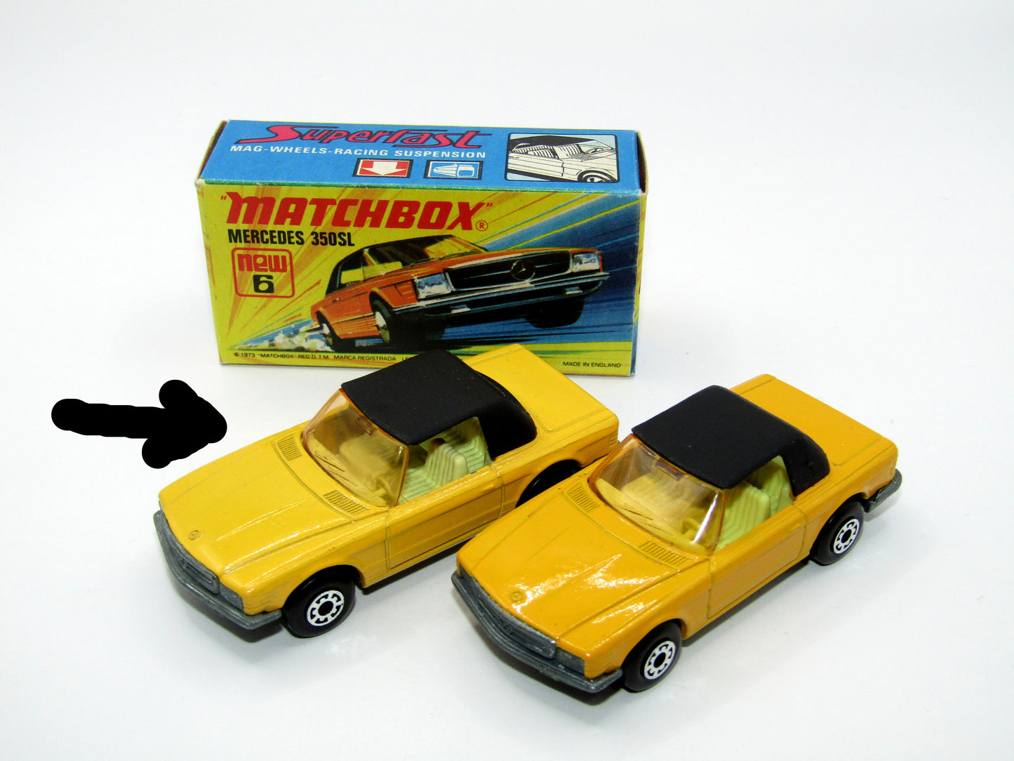 Matchbox Superfast 6B Mercedes 350SL LIGHT Yellow 5 Arch wheels