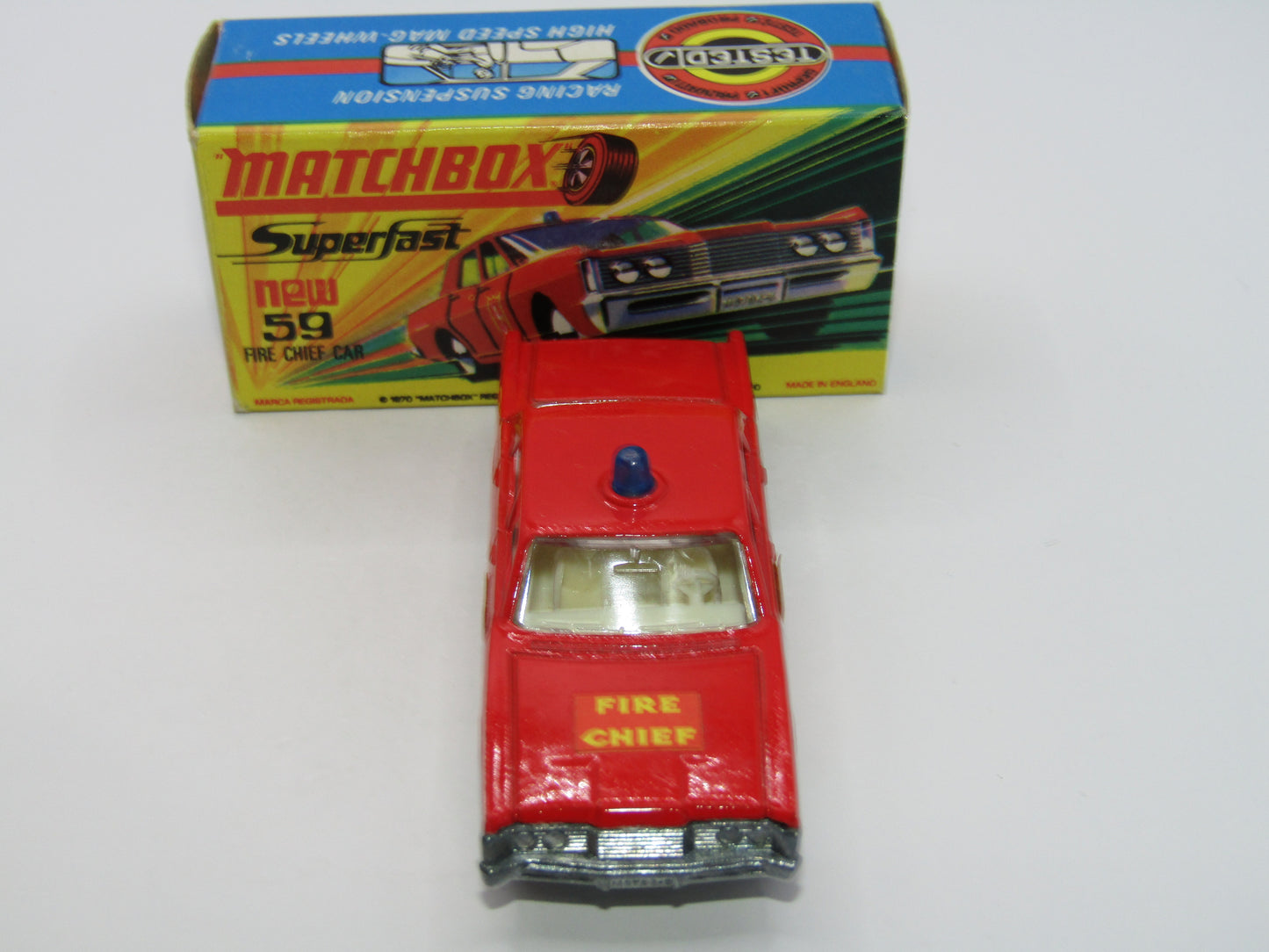 Matchbox Superfast 59B Mercury Fire Chief Car BRIGHT Fire Chief Label