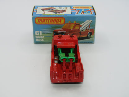 Matchbox Superfast 61B Wreck Truck Red, GREEN Booms, Red Hooks