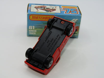 Matchbox Superfast 61B Wreck Truck Red, GREEN Booms, Red Hooks