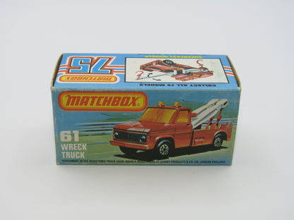 Matchbox Superfast 61B Wreck Truck Red, GREEN Booms, Red Hooks