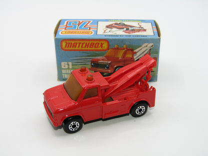Matchbox Superfast 61B Wreck Truck Red, Red Boom, Red Hooks, GREY Base