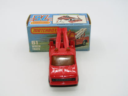 Matchbox Superfast 61B Wreck Truck Red, Red Boom, Red Hooks, GREY Base