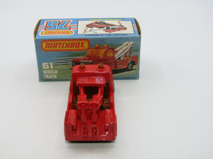 Matchbox Superfast 61B Wreck Truck Red, Red Boom, Red Hooks, GREY Base