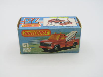 Matchbox Superfast 61B Wreck Truck Red, Red Boom, Red Hooks, GREY Base