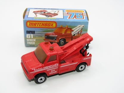Matchbox Superfast 61B Wreck Truck Radio Dispatches RED BOOM, Black Hooks