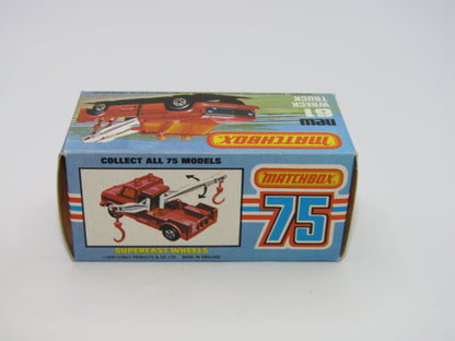 Matchbox Superfast 61B Wreck Truck Radio Dispatches RED BOOM, Black Hooks