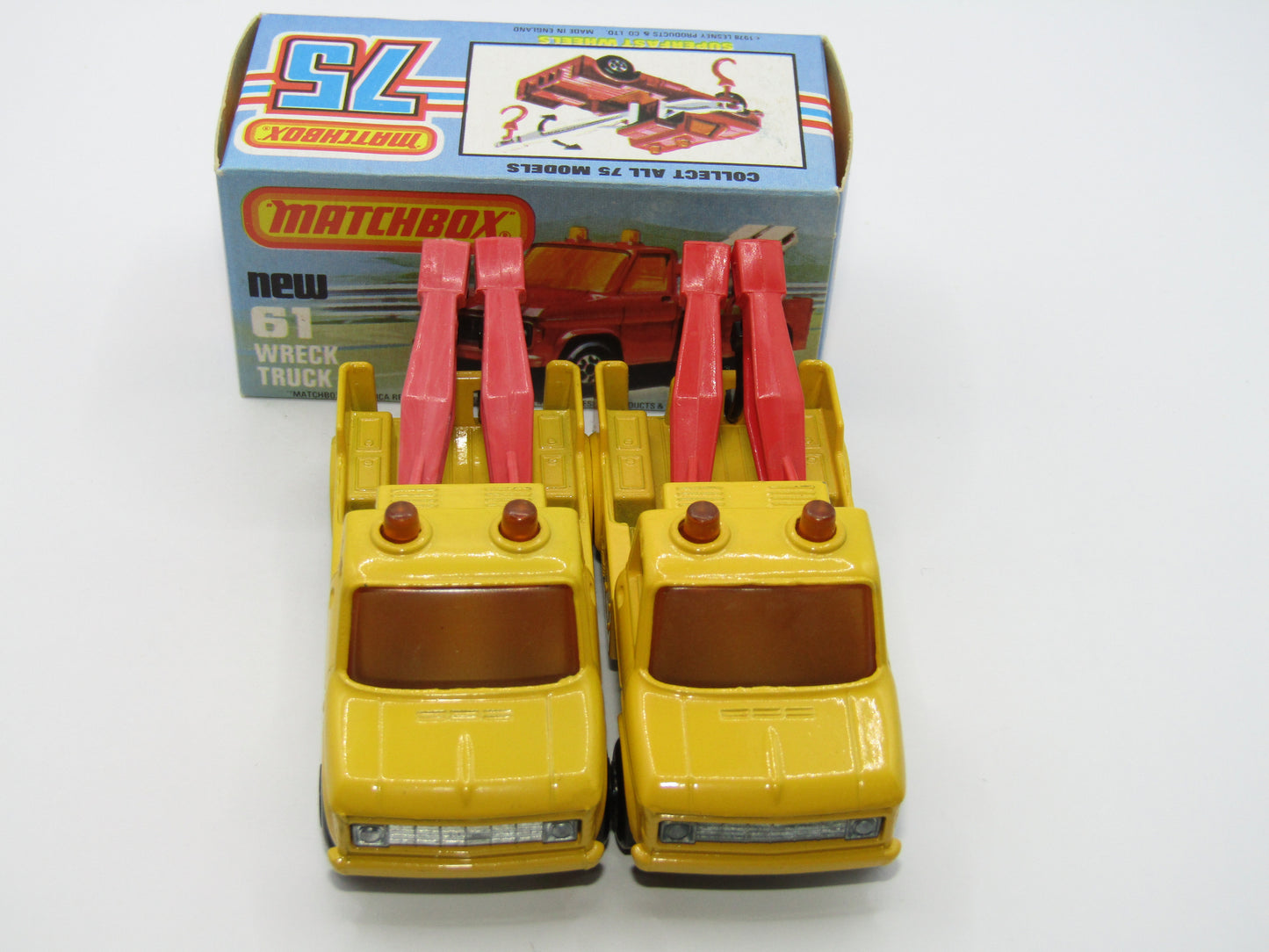 Matchbox Superfast 61B Wreck Truck Yellow CORAL PINK Booms UNPAINTED Base