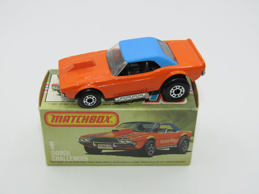 Matchbox Superfast 1D Dodge Challenger "Revin Rebel" Blue Roof NO TAMPO Silver Base
