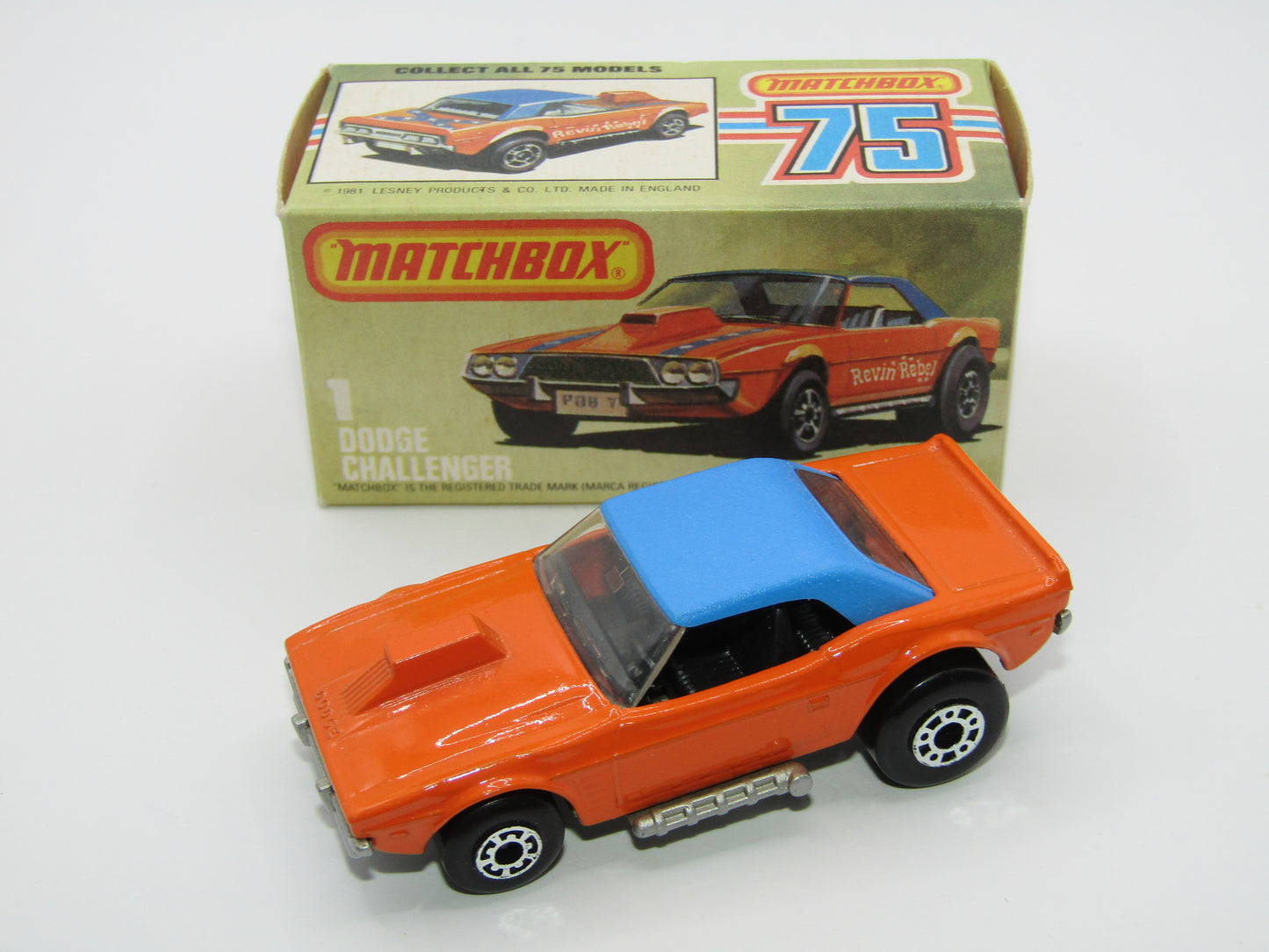 Matchbox Superfast 1D Dodge Challenger "Revin Rebel" Blue Roof NO TAMPO Silver Base