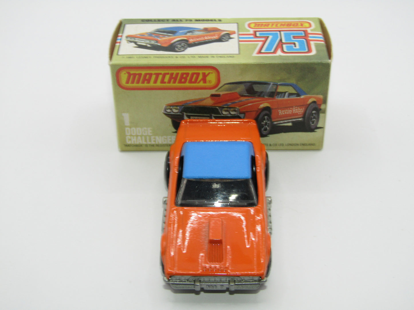 Matchbox Superfast 1D Dodge Challenger "Revin Rebel" Blue Roof NO TAMPO Silver Base
