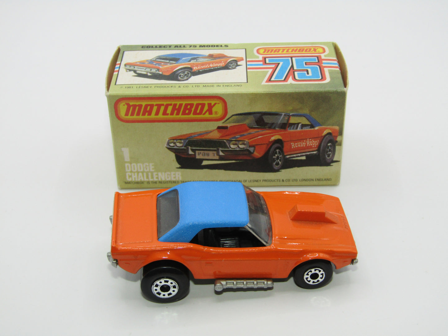 Matchbox Superfast 1D Dodge Challenger "Revin Rebel" Blue Roof NO TAMPO Silver Base
