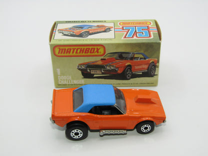 Matchbox Superfast 1D Dodge Challenger "Revin Rebel" Blue Roof NO TAMPO Silver Base