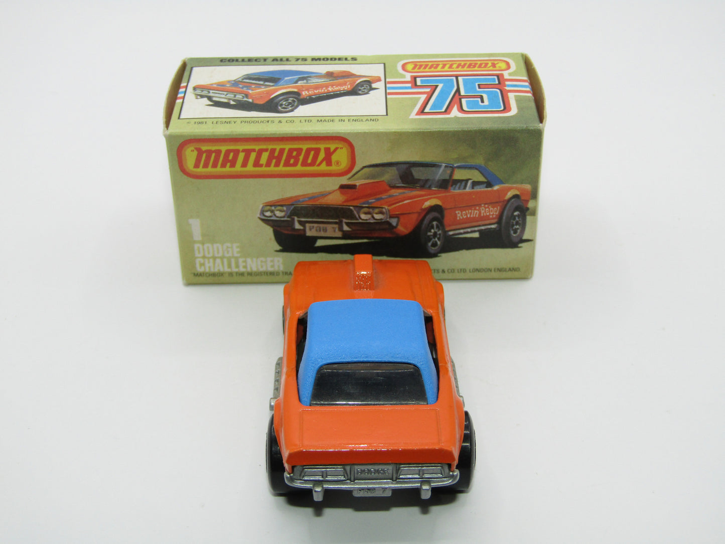 Matchbox Superfast 1D Dodge Challenger "Revin Rebel" Blue Roof NO TAMPO Silver Base