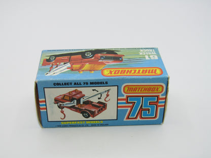 Matchbox Superfast 61B Wreck Truck LEMON YELLOW White Booms, BLACK Hooks