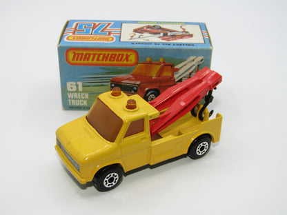 Matchbox Superfast 61B Wreck Truck Yellow Red Booms Black Hooks Unpainted Base