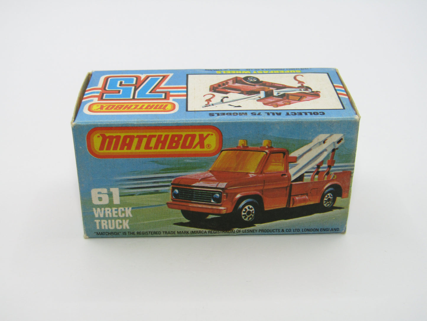 Matchbox Superfast 61B Wreck Truck Yellow Red Booms Black Hooks Unpainted Base