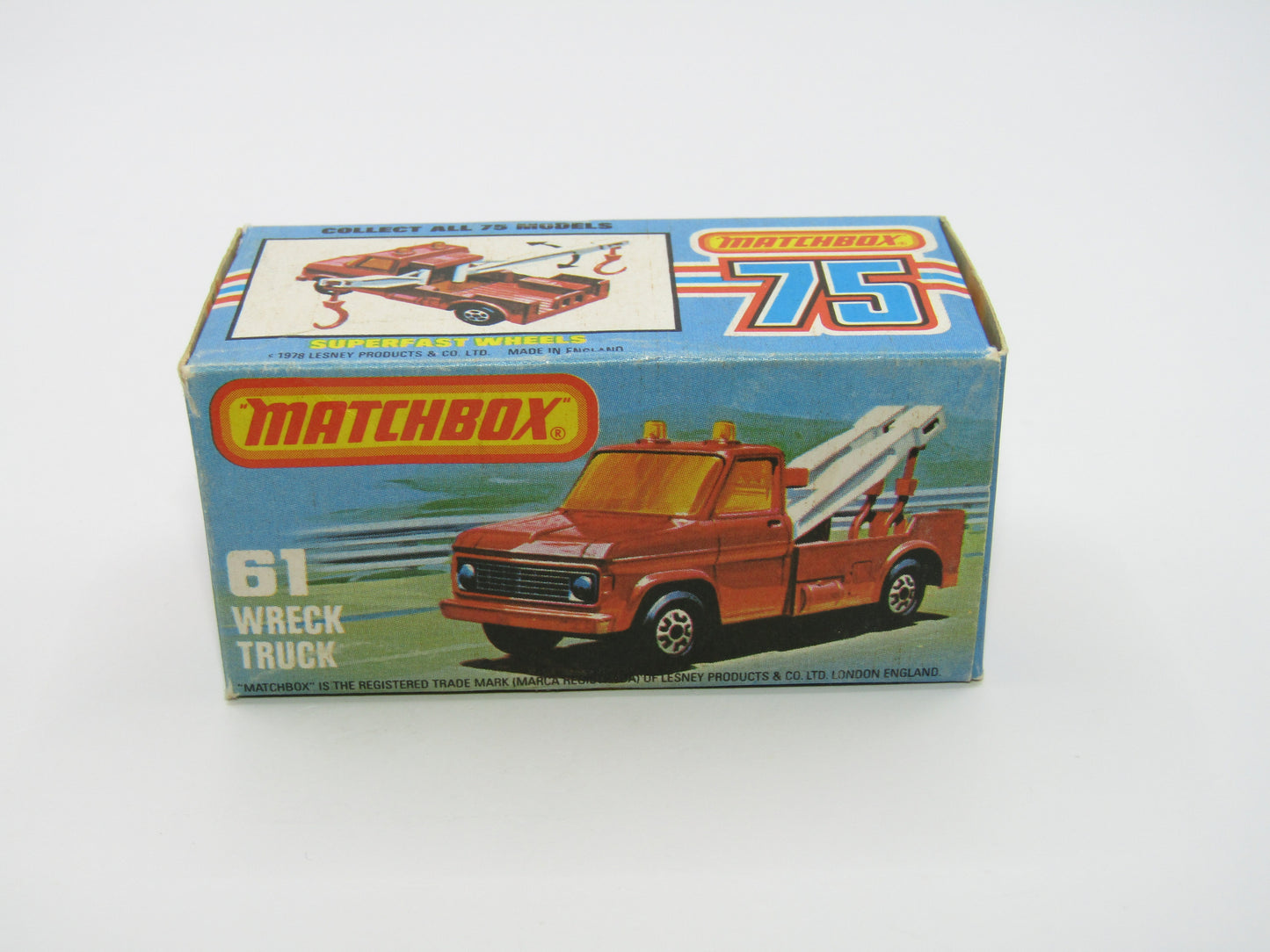 Matchbox Superfast 61B Wreck Truck Yellow Red Booms Black Hooks Unpainted Base
